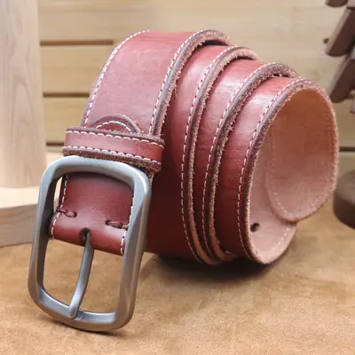 Men's Brown Leather Belt with Silver Buckle