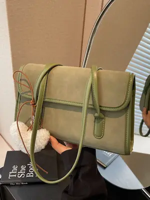 Women's Green Suede Shoulder Bag 2024 New Winter All-match