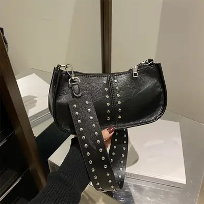 Women's Rivet Shoulder Bag Maroon 2024 Casual