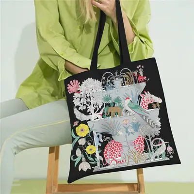 New Arrival Plant Flower Canvas Bag with Giraffe Elephant Design