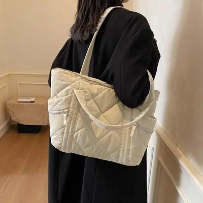 Women Rhombic Cotton Shoulder Bag 2024 New Korean Style Large Capacity