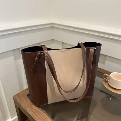 Women's Brown Leather Shoulder Bag with Top Handle