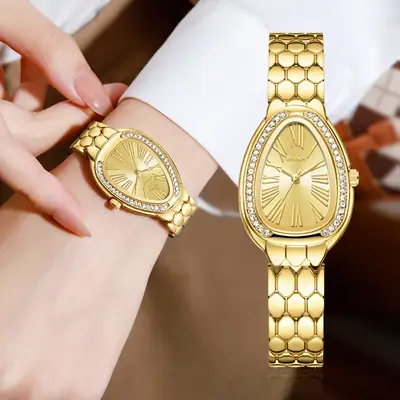 Women's Silver Diamond Watch with Snake Band