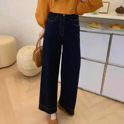 Women Dark Blue Straight Leg Jeans Plus Size Pear Shaped Body