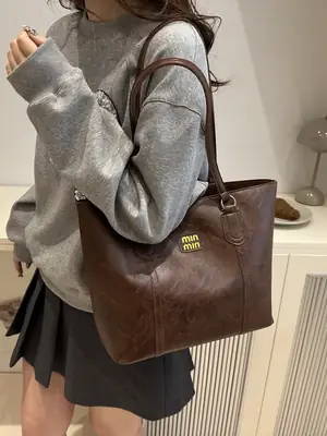 Women's Black Waxed Leather Tote Bag 2024 New