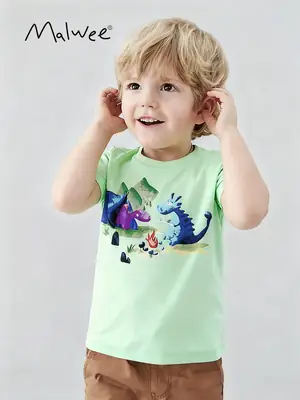 Malwee Boys Green Dragon Print T-Shirt Summer Casual