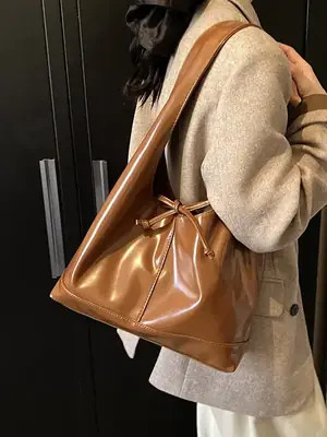 Women's 2024 Winter Leather Shoulder Bag Brown Large Capacity