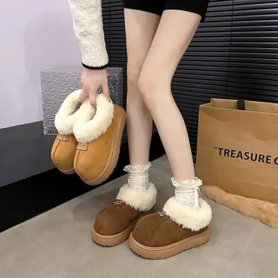 Women Fleece Slip-On Boots Retro Fur Big Toe