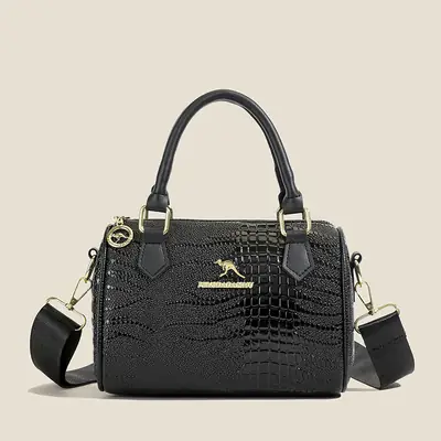 Black Croc Embroidered Women's Handbag with Chain Strap
