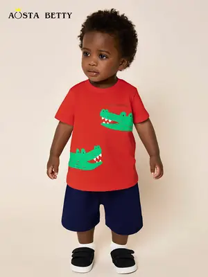 Summer New Boys Cotton Shorts Suit Red Green Frog Print
