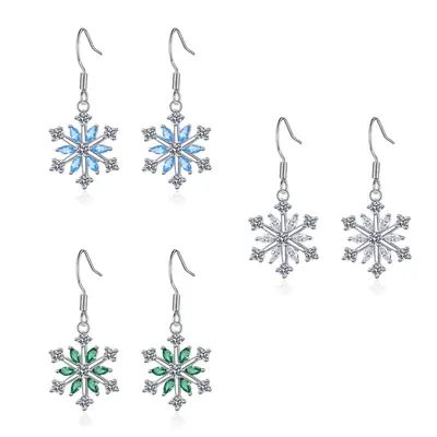 Ice Flower Snowflake Earrings Women Silver Zircon Elegant