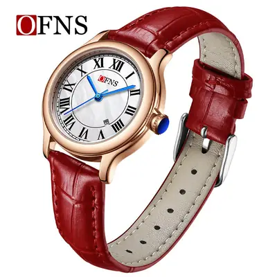 O'Fani Women's Brown Leather Roman Scale Watch