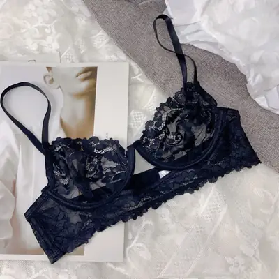 Black Lace Deep V Bra Women's Underwear