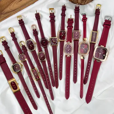 Goldie Women's Red Leather Band Quartz Watch