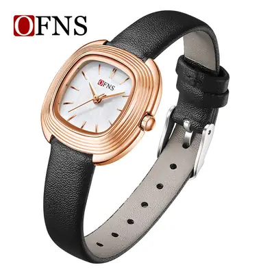 O'Fani Small Square Quartz Watch Brown Leather Belt