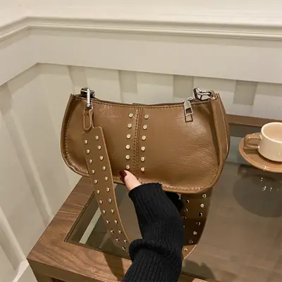Black Rivet Crossbody Bag for Women 2024