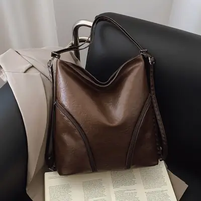 Brown PU Leather Crossbody Bag for Women
