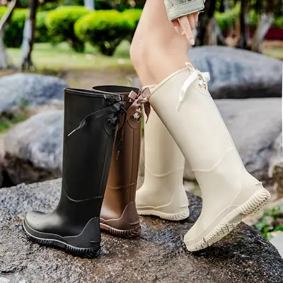 Women's Waterproof Mid-High Rain Boots Beige