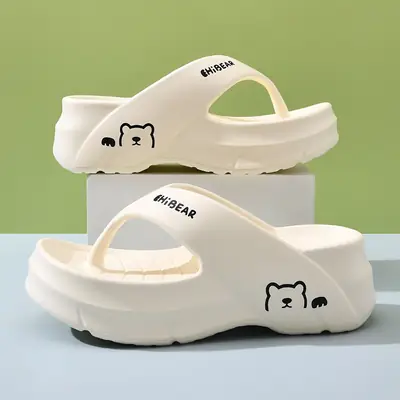Flip-Flops for Women's Summer Outer Wear, Thick-Soled Non-Slip Wear-Resistant Sandals, Eva Home-Feeling Versatile High-Bottom Slippers