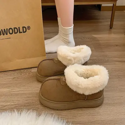 Women Fur Warm Snow Boots Large Toe Velvet Cotton