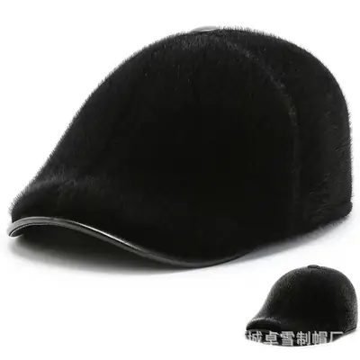 Men's Black Mink Winter Cap with Ear Protection