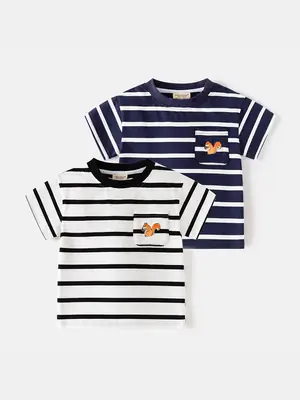Boys Navy Striped Short Sleeve T-Shirt 2025