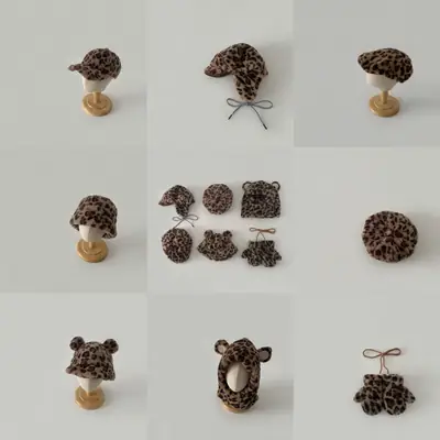 Leopard Print Winter Cap for Boys Girls Warm Plush