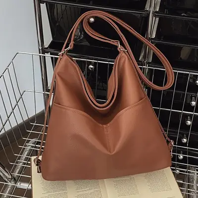 Women's Brown Leather Shoulder Bag 2024 Retro Western Style