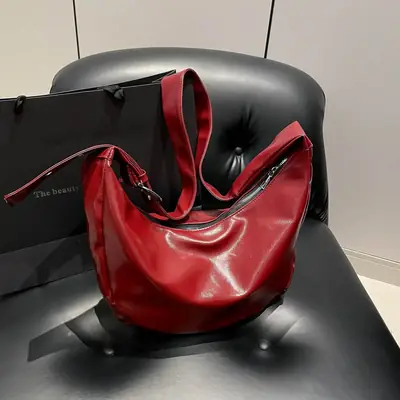 Red Leather Shoulder Bag for Women 2024