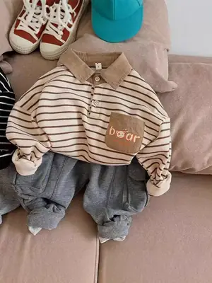 Baby Striped Polo Shirt with Lapels for Boys Autumn Wear