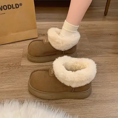Women Fleece Snow Boots Retro Fur Slip-On Big Toe