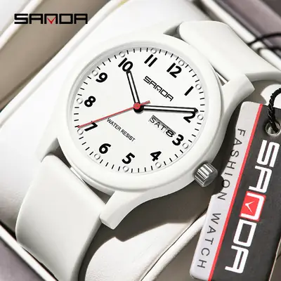 Sanda Quartz Watch White Silicone Band for Students