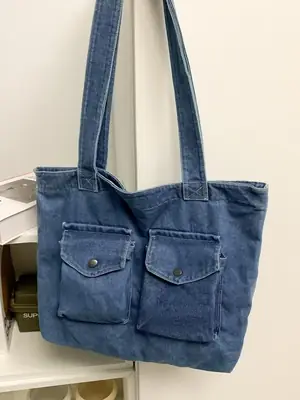 Blue Denim Canvas Shoulder Bag for Women 2024