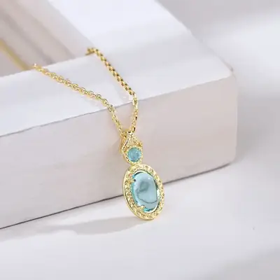 Japanese Winter Ice Crystal Imitation Blue Toppa Necklace Women's Gold Plated Light Luxury Artistic Niche Design Clavicle Chain