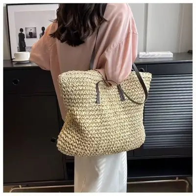 Women's Large Capacity Crochet Straw Tote Bag