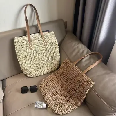 Hand-Woven Straw Bag for Women, Large Capacity, Shoulder Bag, Beach Use