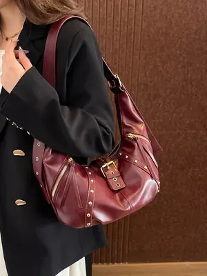 Retro Crossbody Bag Women Large Capacity Maroon 2024