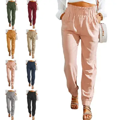 Women's Black Elastic Waist Pants Spring New
