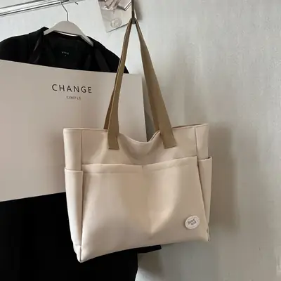 Women's Canvas Shoulder Bag Large Capacity Beige