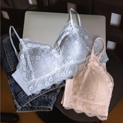 Lace Triangle Cup Bra White Black Pink French Style