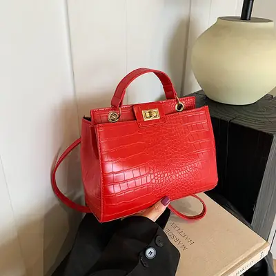 Brown Croc Leather Shoulder Bag for Women