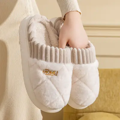 New Fleece Lined Women's Winter Slippers White Blue