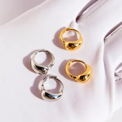 Water Drop Hoop Earrings for Women Compact Gold