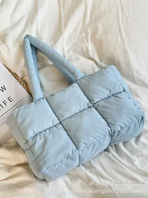 Women Cotton Puffer Shoulder Bag Cream 2024