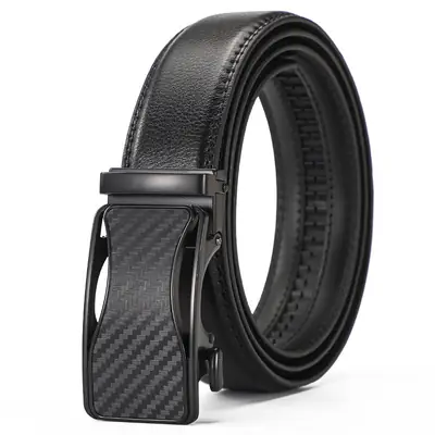 Men's Black Leather Belt with Automatic Buckle 110cm