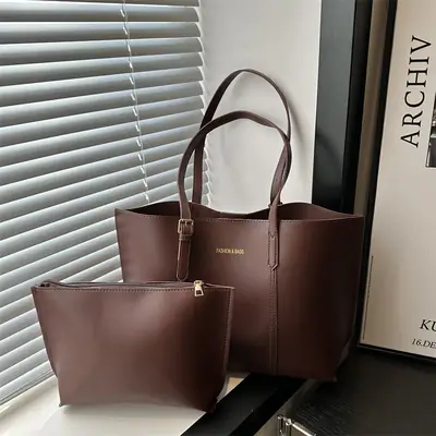 Women's Black Leather Tote Bag Large 2024 Winter Style