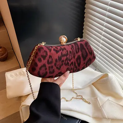 Leopard Print Chain Sling Bag for Women
