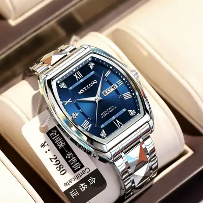 Men's Blue Roman Dial Quartz Watch with Stainless Steel Band