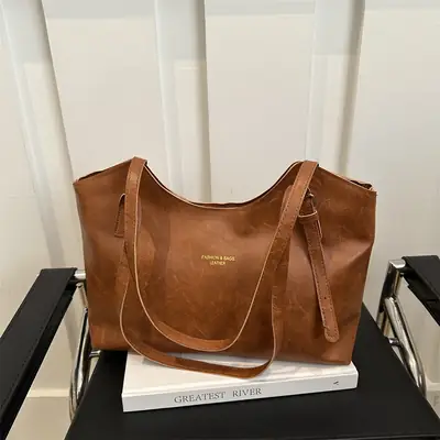 Brown Leather Tote Bag for Women Autumn Winter Commute