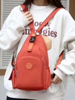 Women's Red Oxford Cloth Chest Backpack Large Capacity